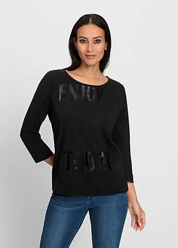 Heine Lettering Print Three-Quarter Sleeve Top | Grattan