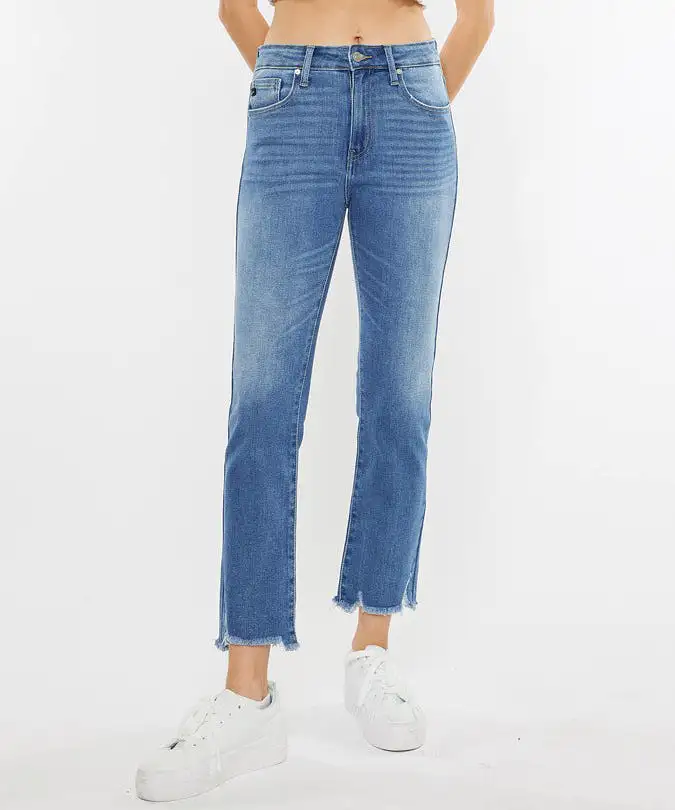 High Rise Straight Jeans - Medium Wash