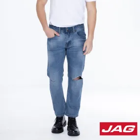 J&G Men's Distressed Slim Straight Jeans in Vivid Blue