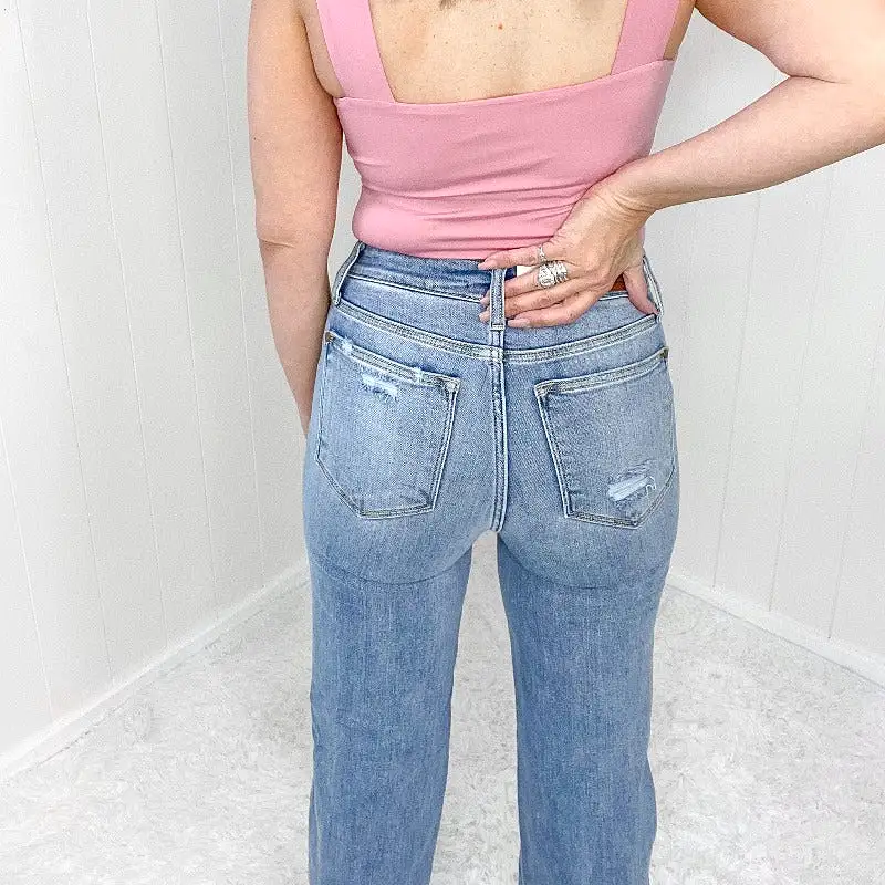 Judy Blue Aiysha High Waist Destroyed Knee 90's Straight Leg Jeans