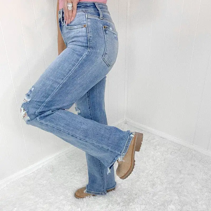 Judy Blue Aiysha High Waist Destroyed Knee 90's Straight Leg Jeans