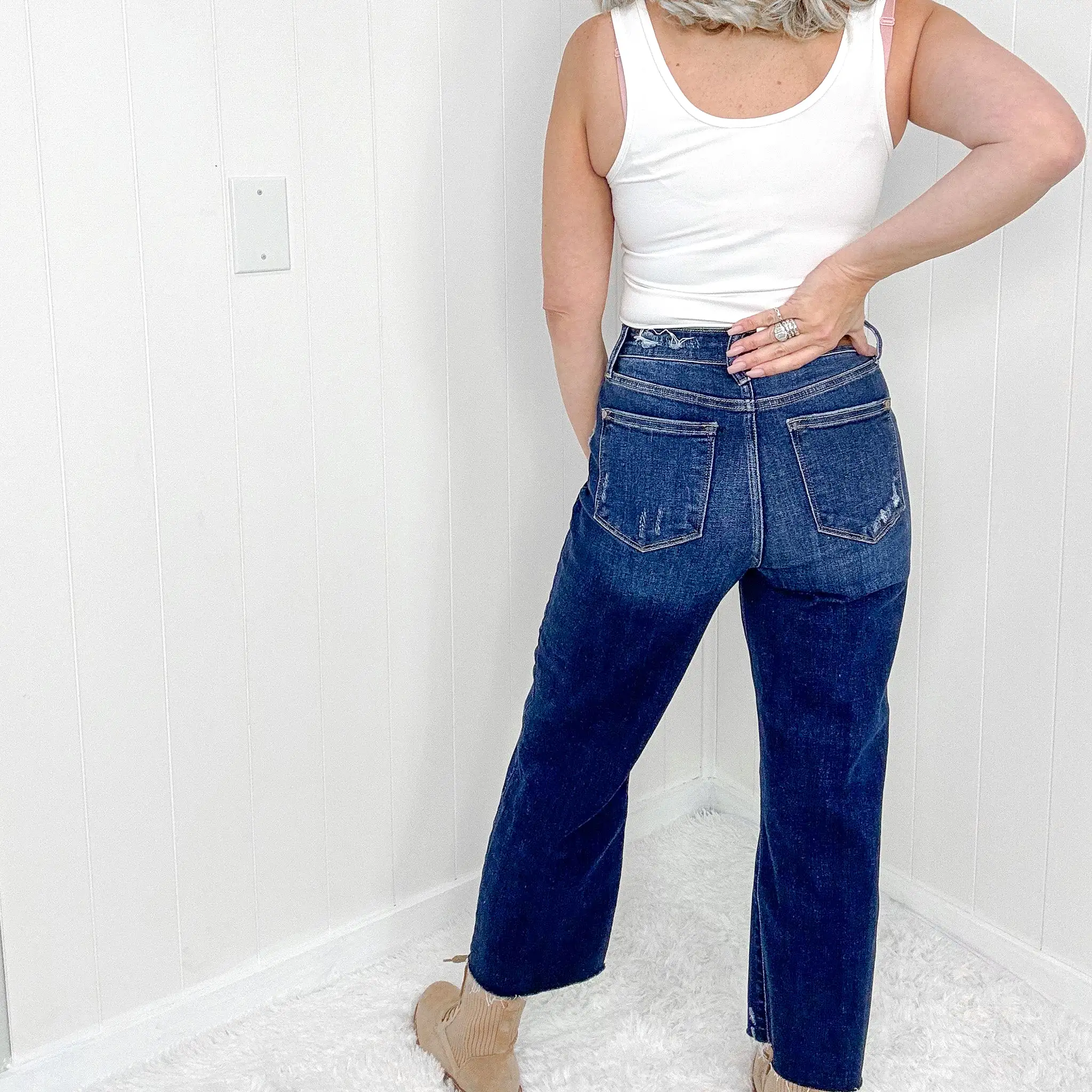 Judy Blue Buckle Up High Waist Destroyed Cropped Wide Leg Jeans