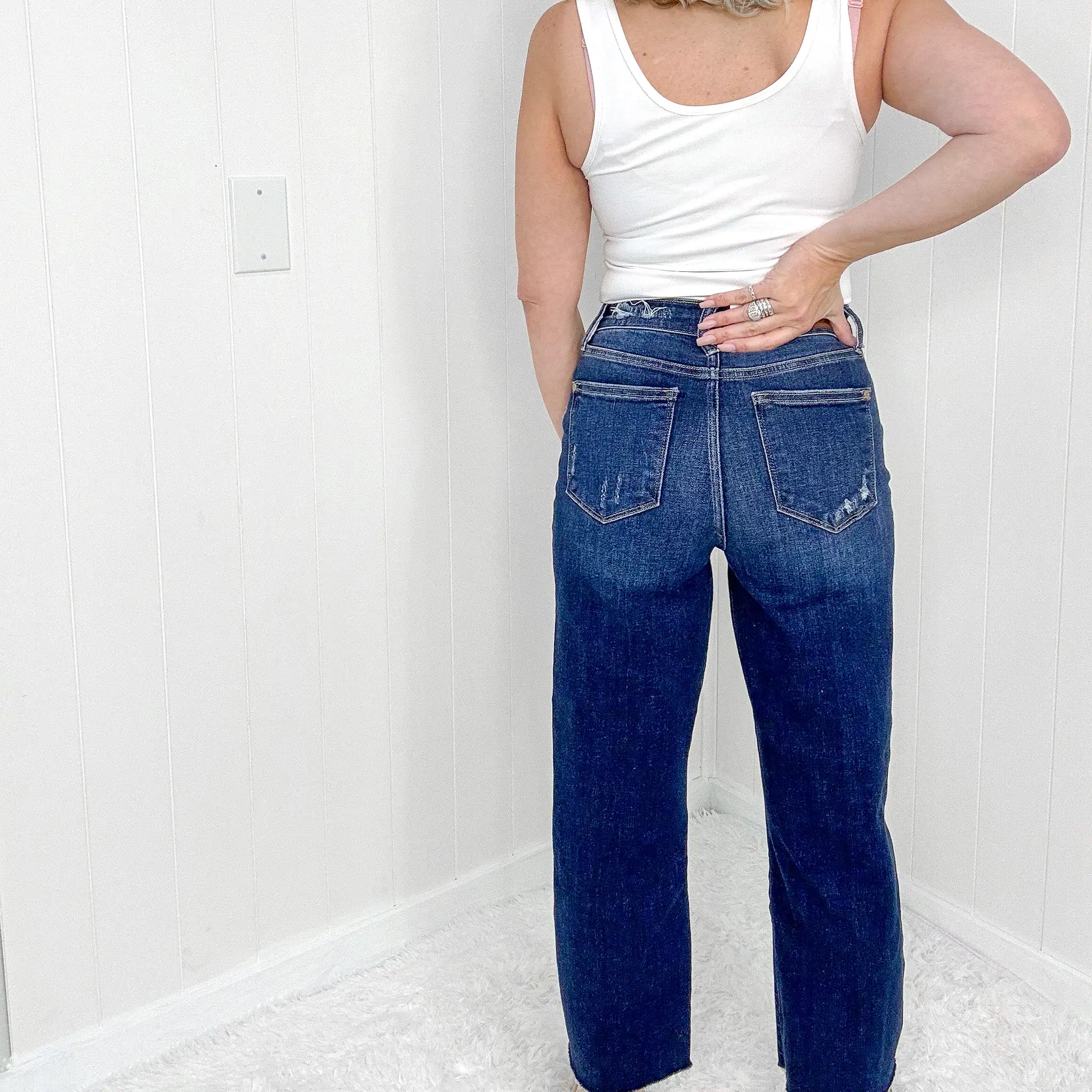 Judy Blue Buckle Up High Waist Destroyed Cropped Wide Leg Jeans