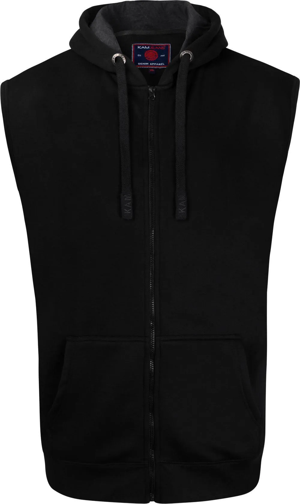 Kam Fleece Lined Sleeveless Zip Thru Hoody - Black