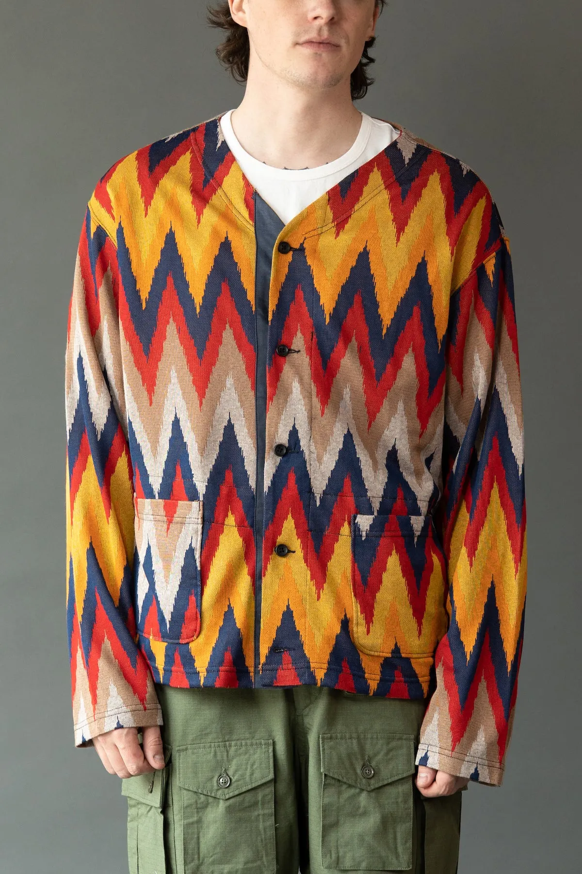 Knit Cardigan - Red/Navy Ikat Knit