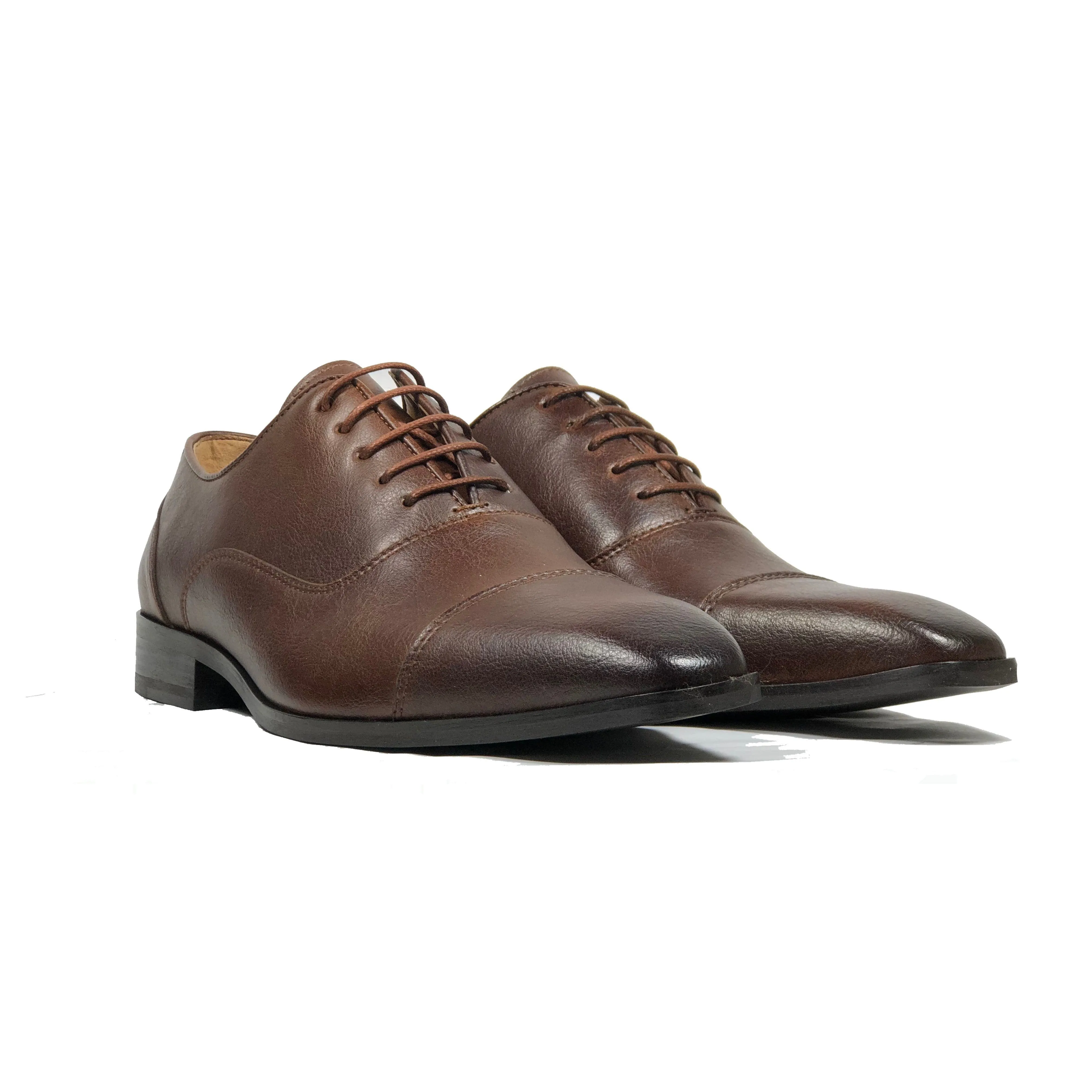 'Laurent' Cap-Toe Vegan Oxford by Zette Shoes - Chestnut