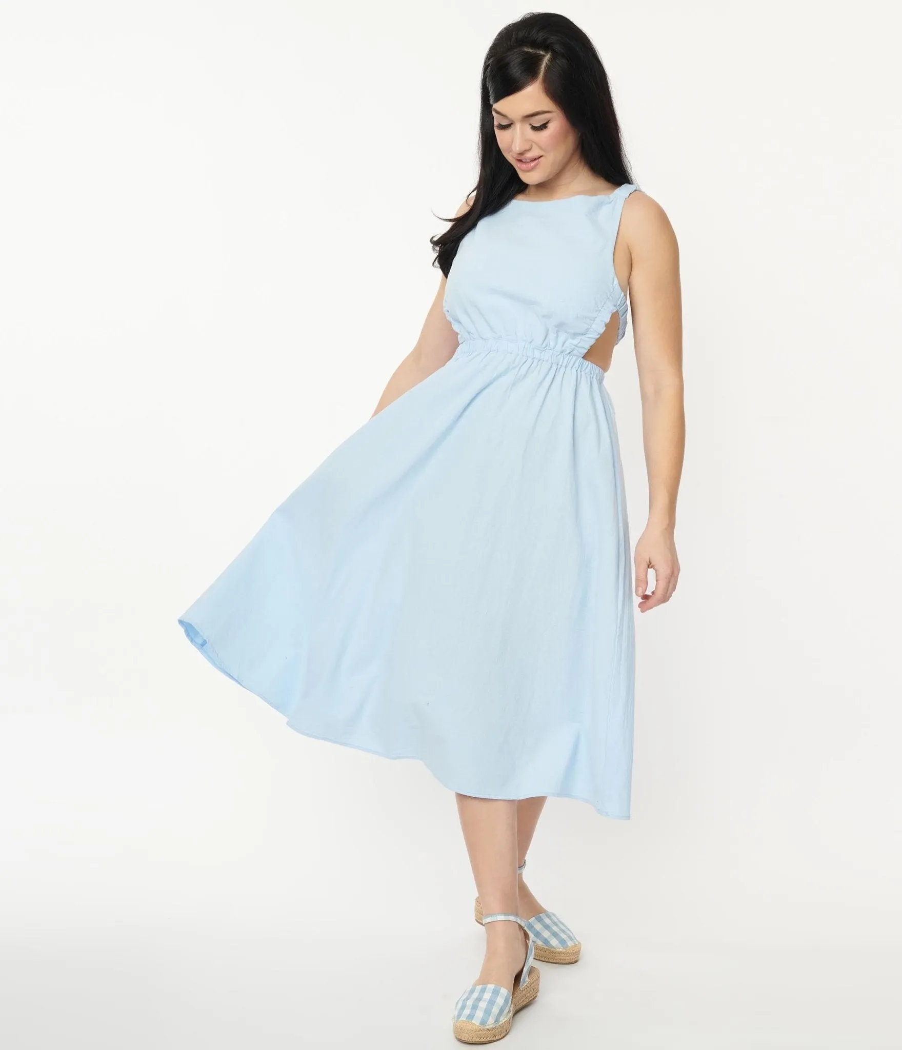 Light Blue Open Back Midi Dress