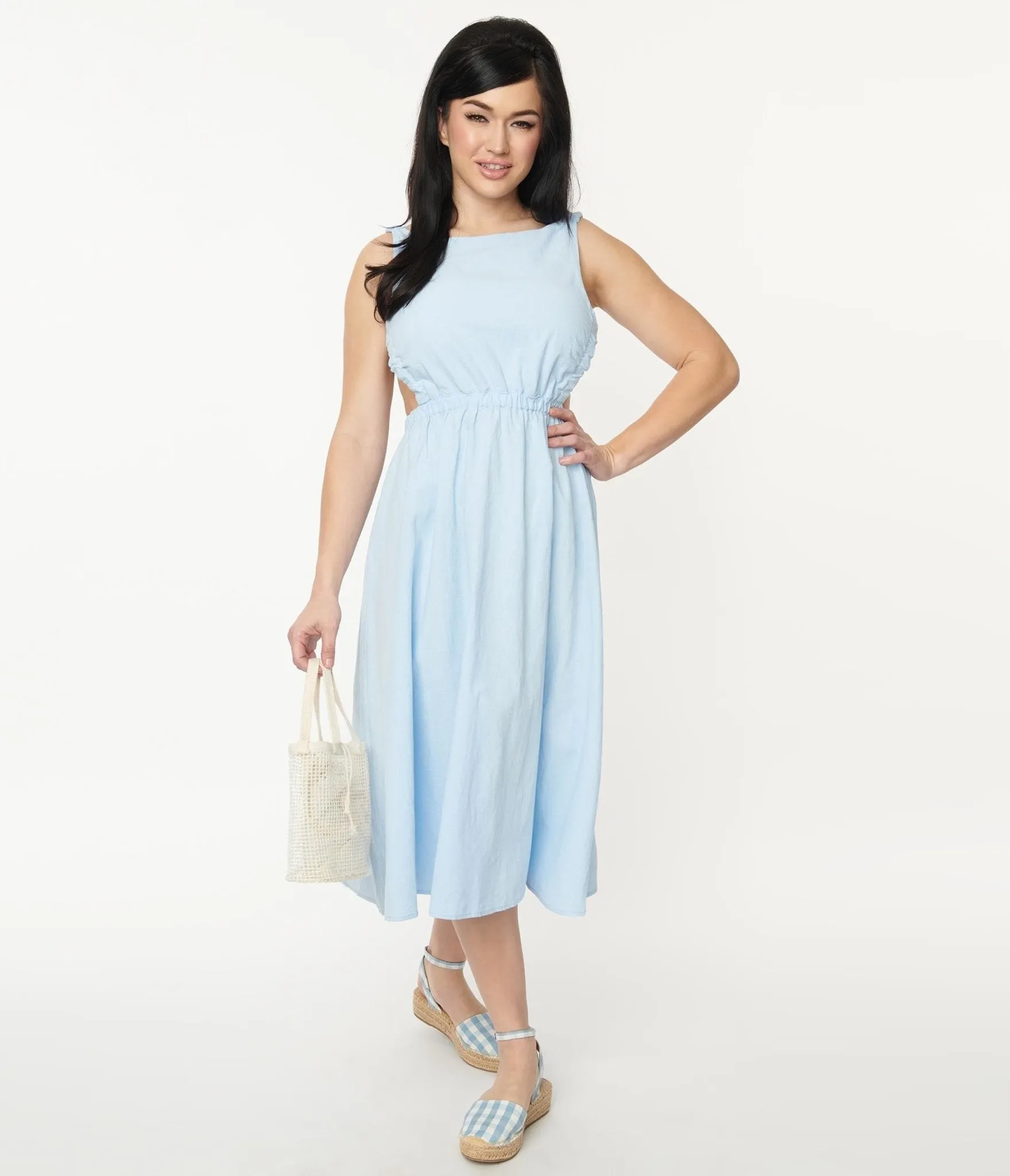 Light Blue Open Back Midi Dress