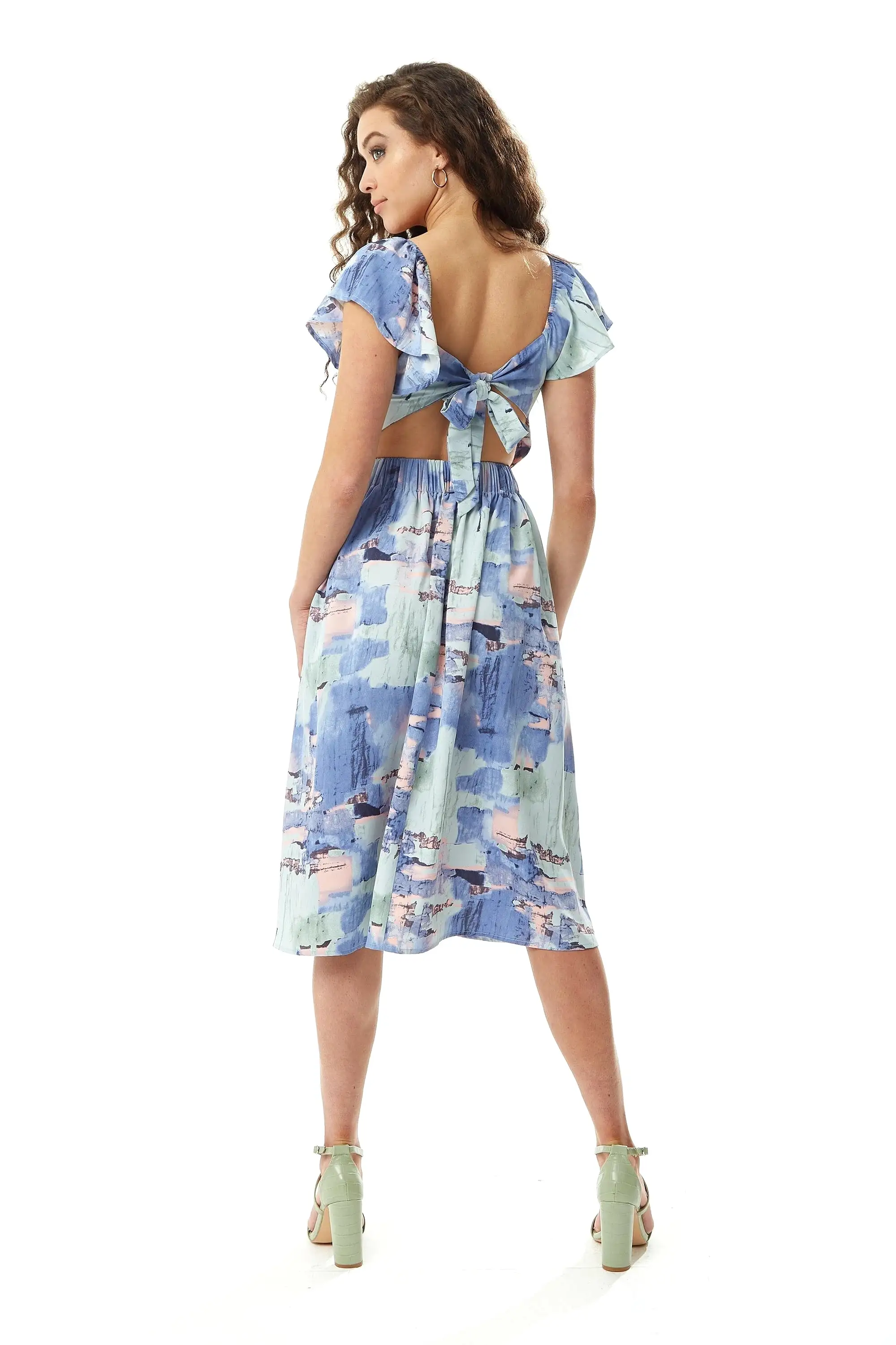 Liquorish Abstract Print Cut Out Back Midi Dress