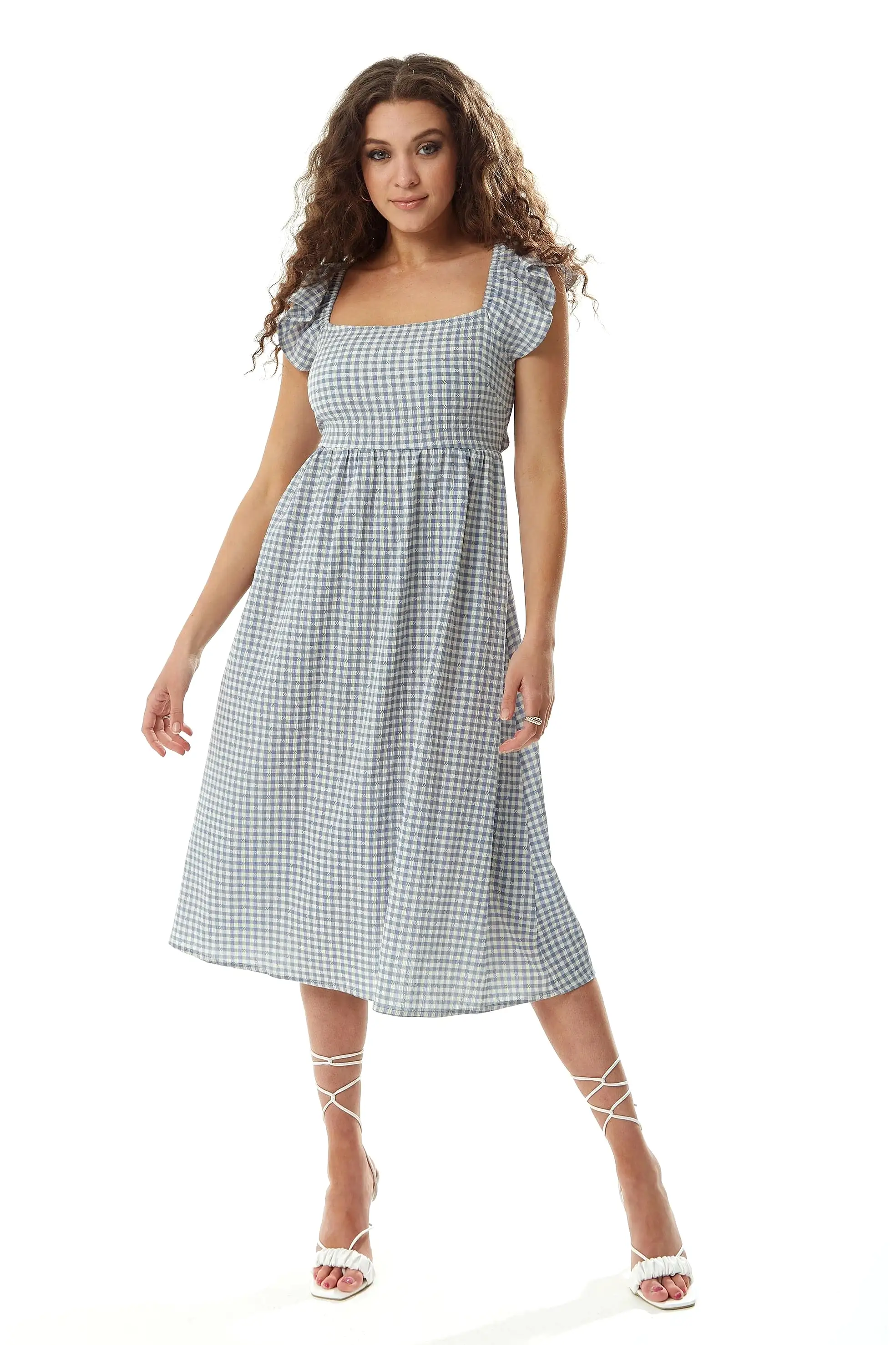 Liquorish Cut Out Back Midi Dress In Gingham