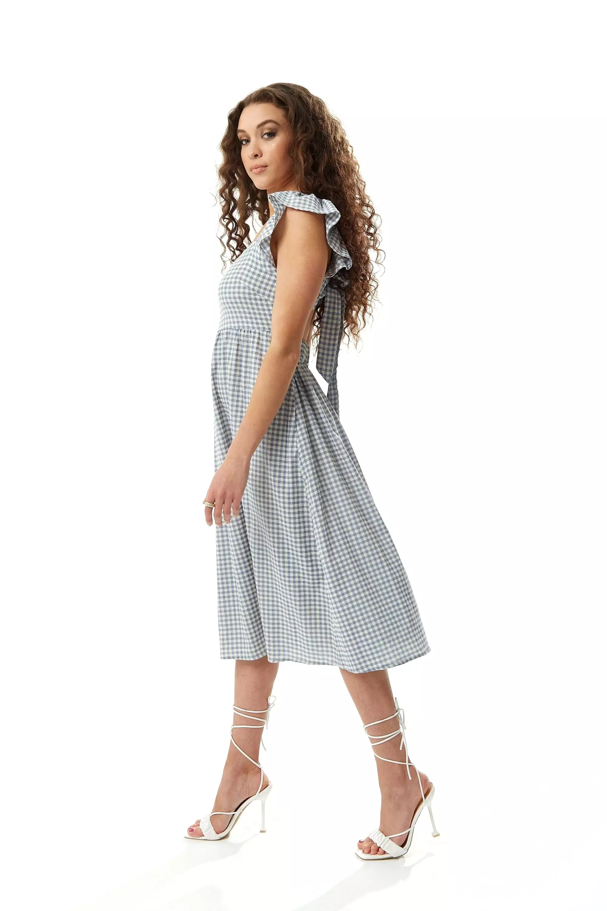 Liquorish Cut Out Back Midi Dress In Gingham