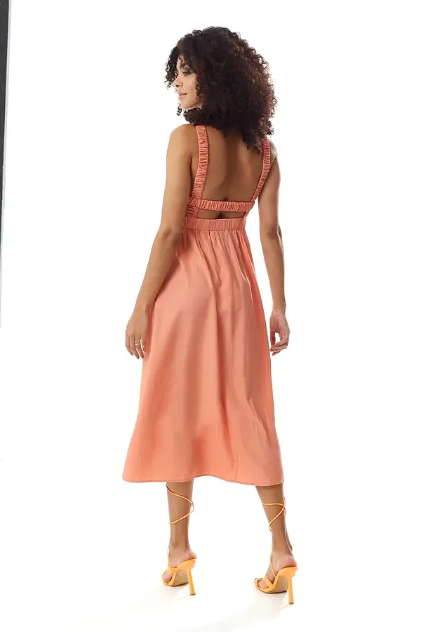 Liquorish Midi Dress Open Back And Elasticated Waist