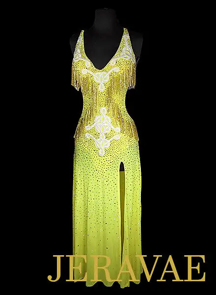 Long Yellow Latin Rhythm Dress with Swarovski Stone Fringe LAT047 sz Small/Medium