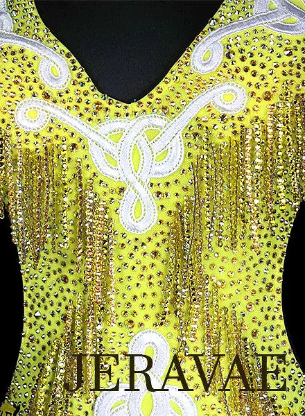 Long Yellow Latin Rhythm Dress with Swarovski Stone Fringe LAT047 sz Small/Medium