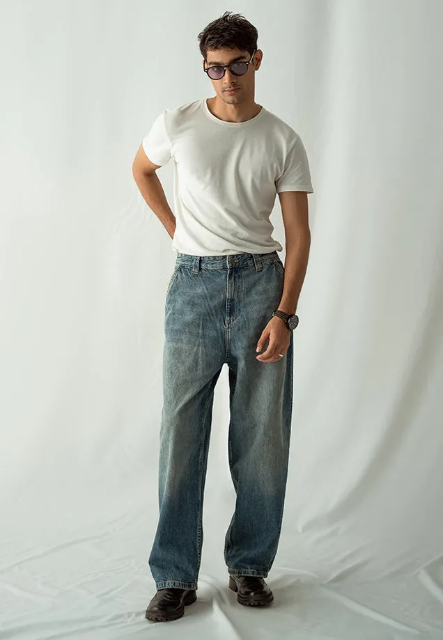 Loose Fit Baggy Jeans - Washed Out Blue