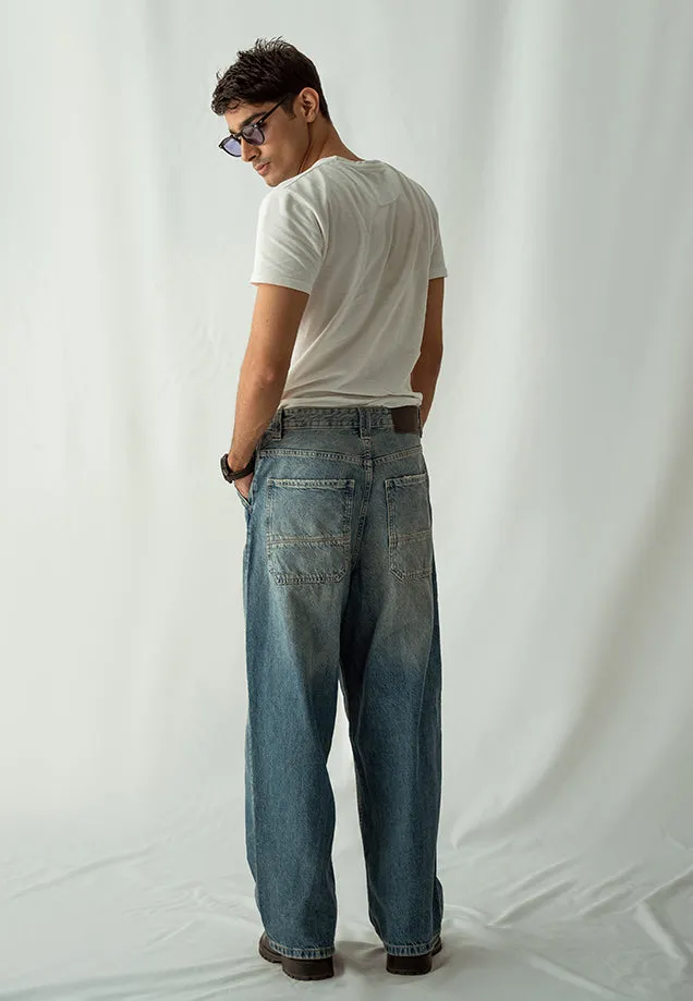 Loose Fit Baggy Jeans - Washed Out Blue