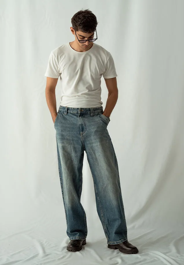 Loose Fit Baggy Jeans - Washed Out Blue