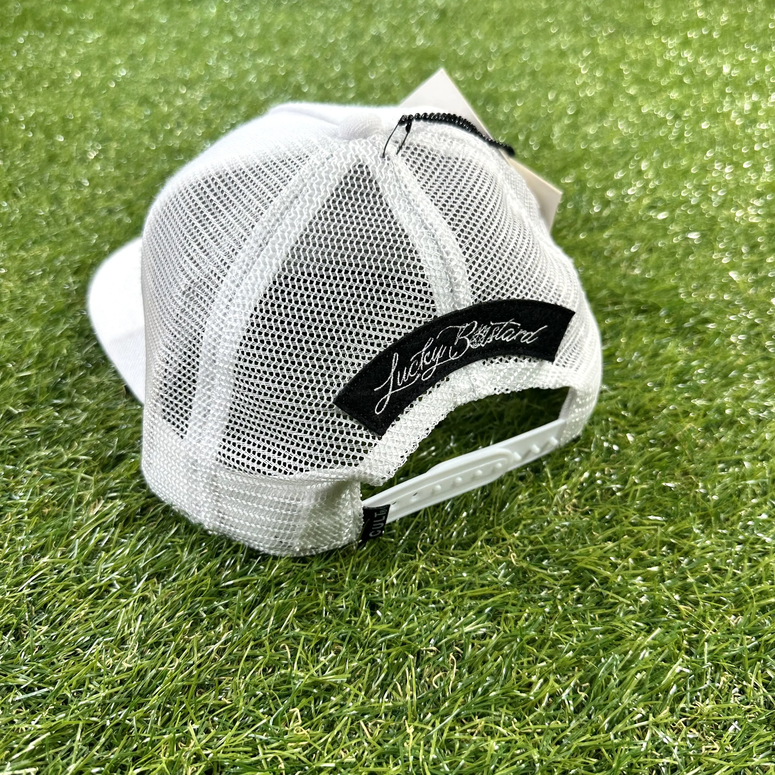 Lucky Bastard Bat Mesh Trucker Hat (White)