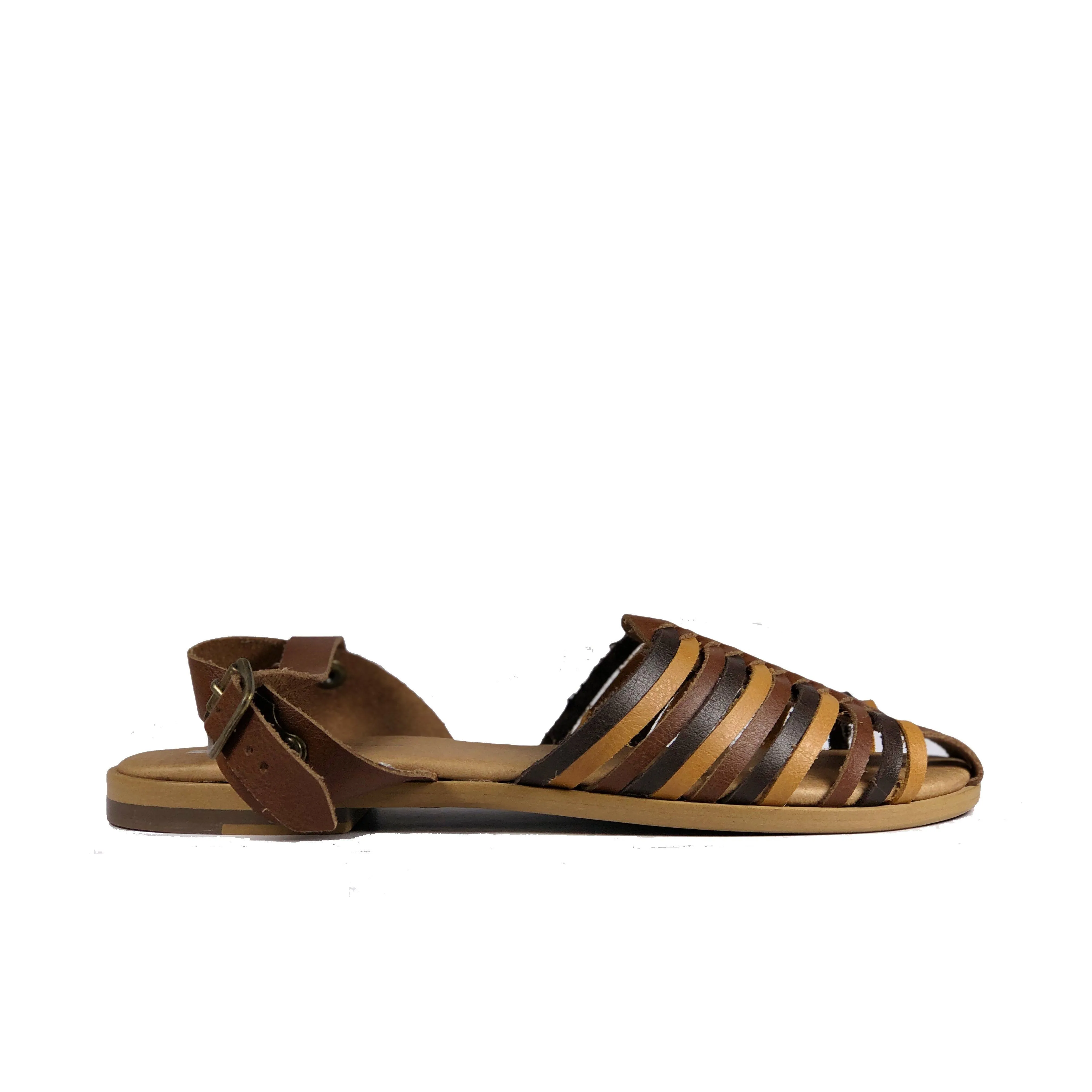 'Maya' flat vegan sandals by Zette Shoes - multi brown