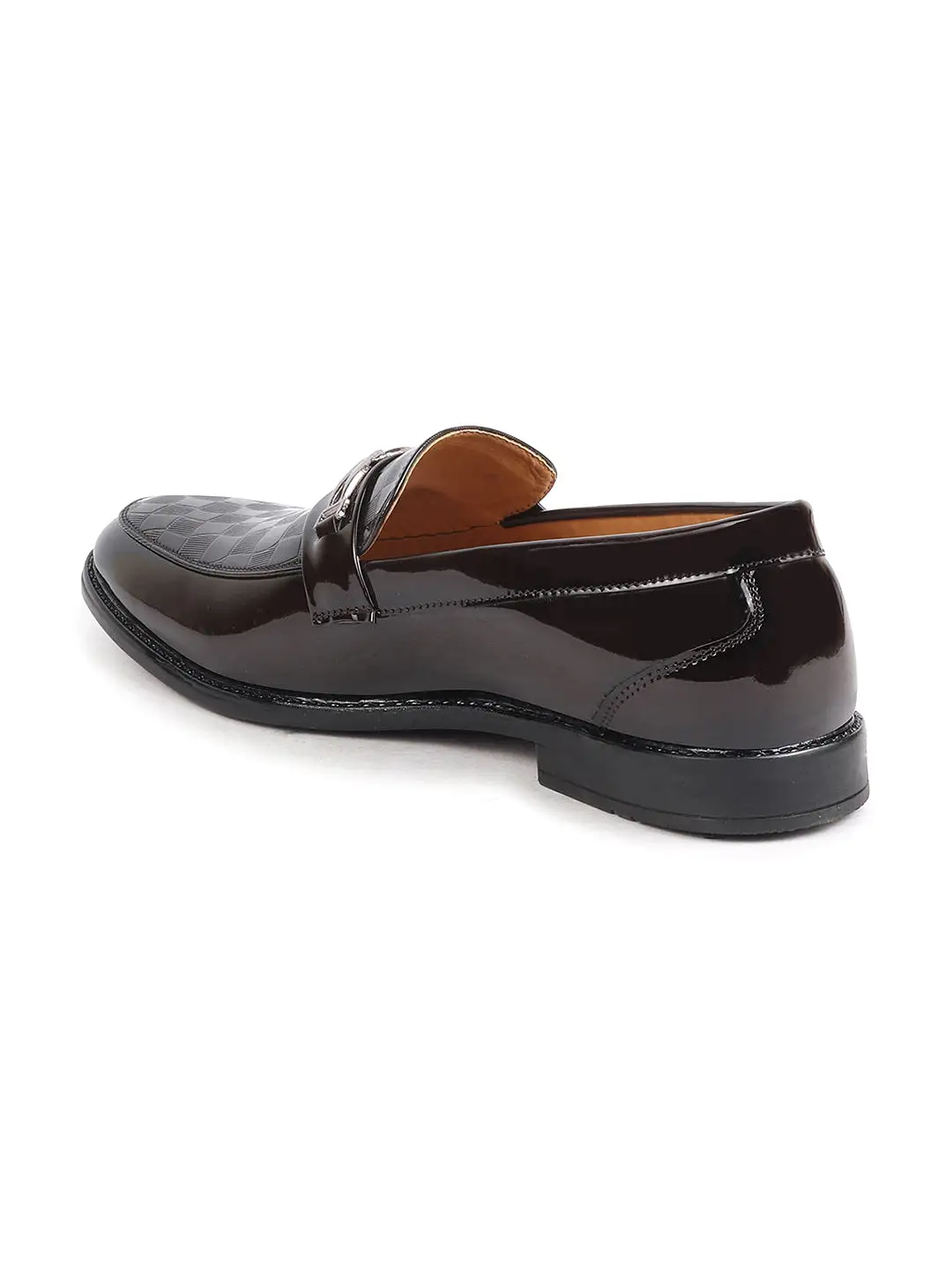 Men Brown Casual Patent Leather Slip-On Loafers