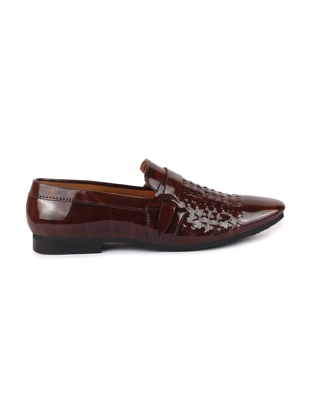 Men Brown Casual Patent Leather Slip-On Shoes