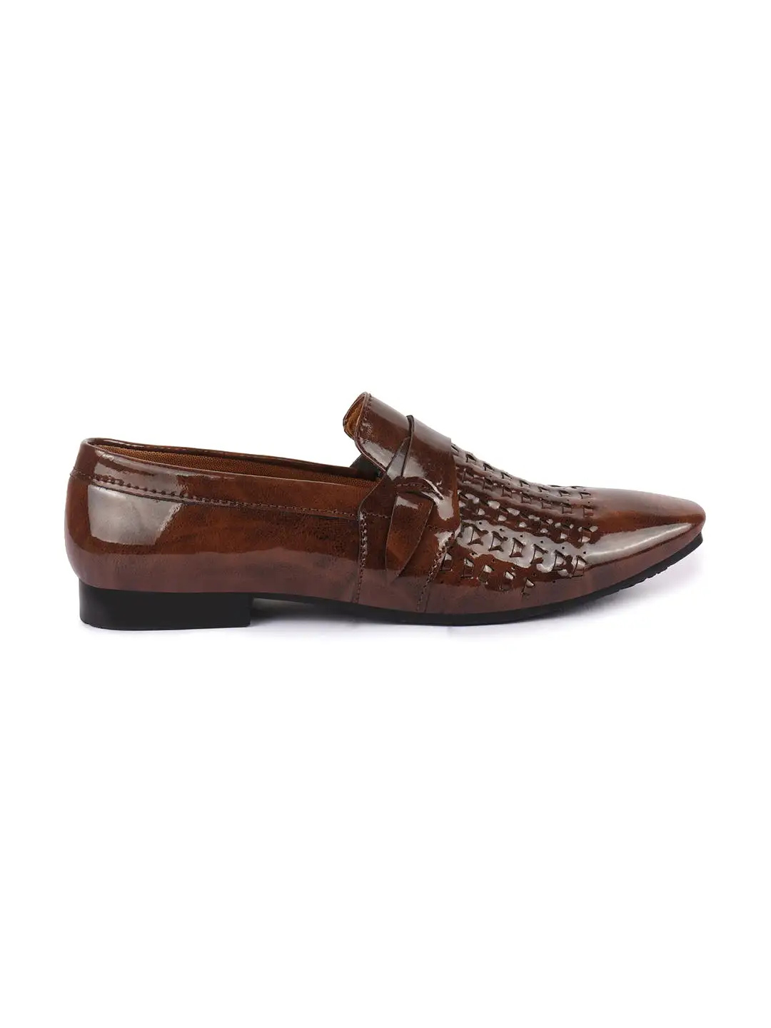 Men Tan Casual Patent Leather Slip-On Shoes