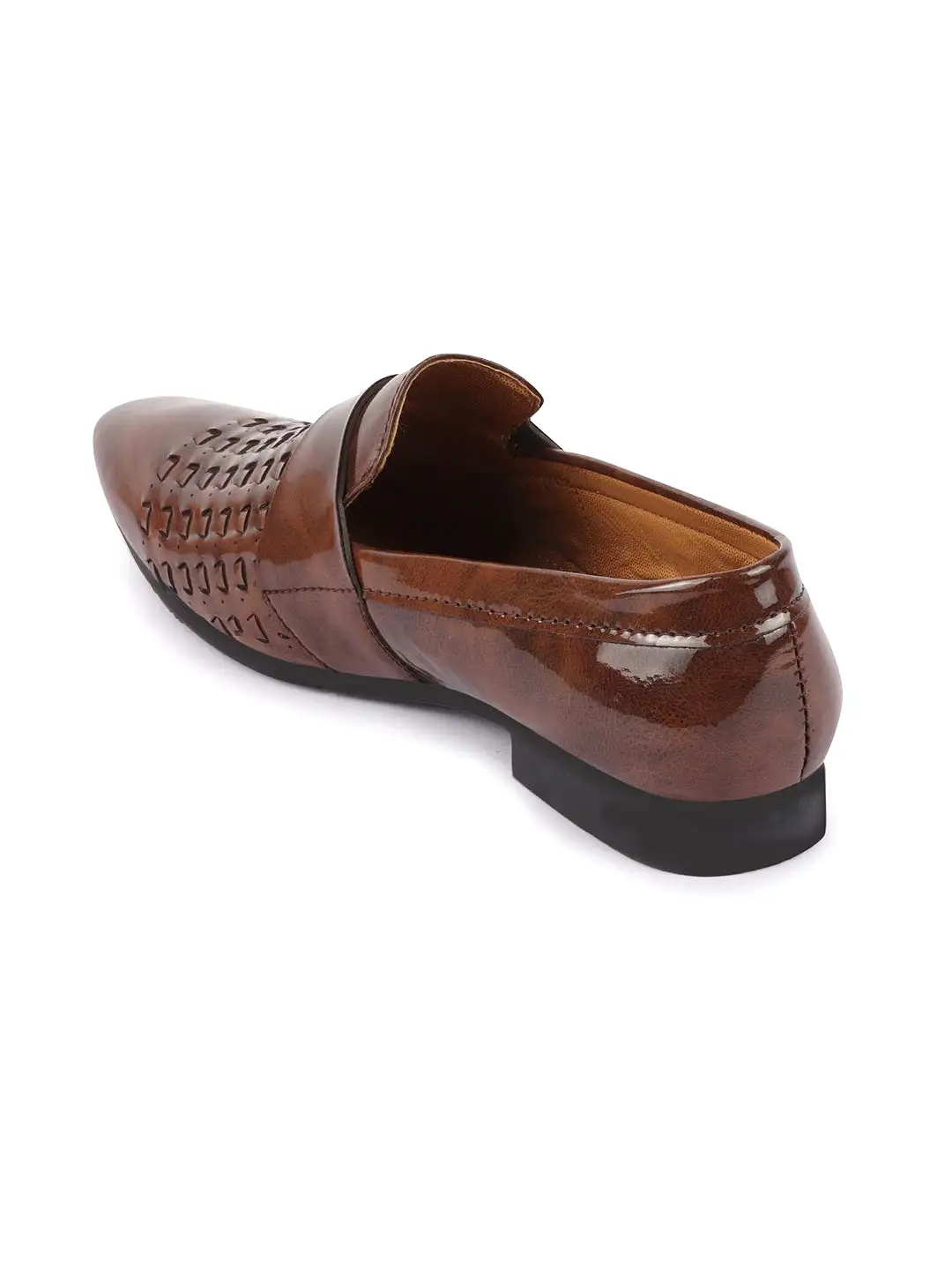 Men Tan Casual Patent Leather Slip-On Shoes