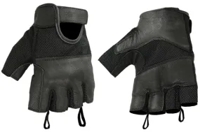 Men's Mesh & Leather Combo Fingerless Gloves