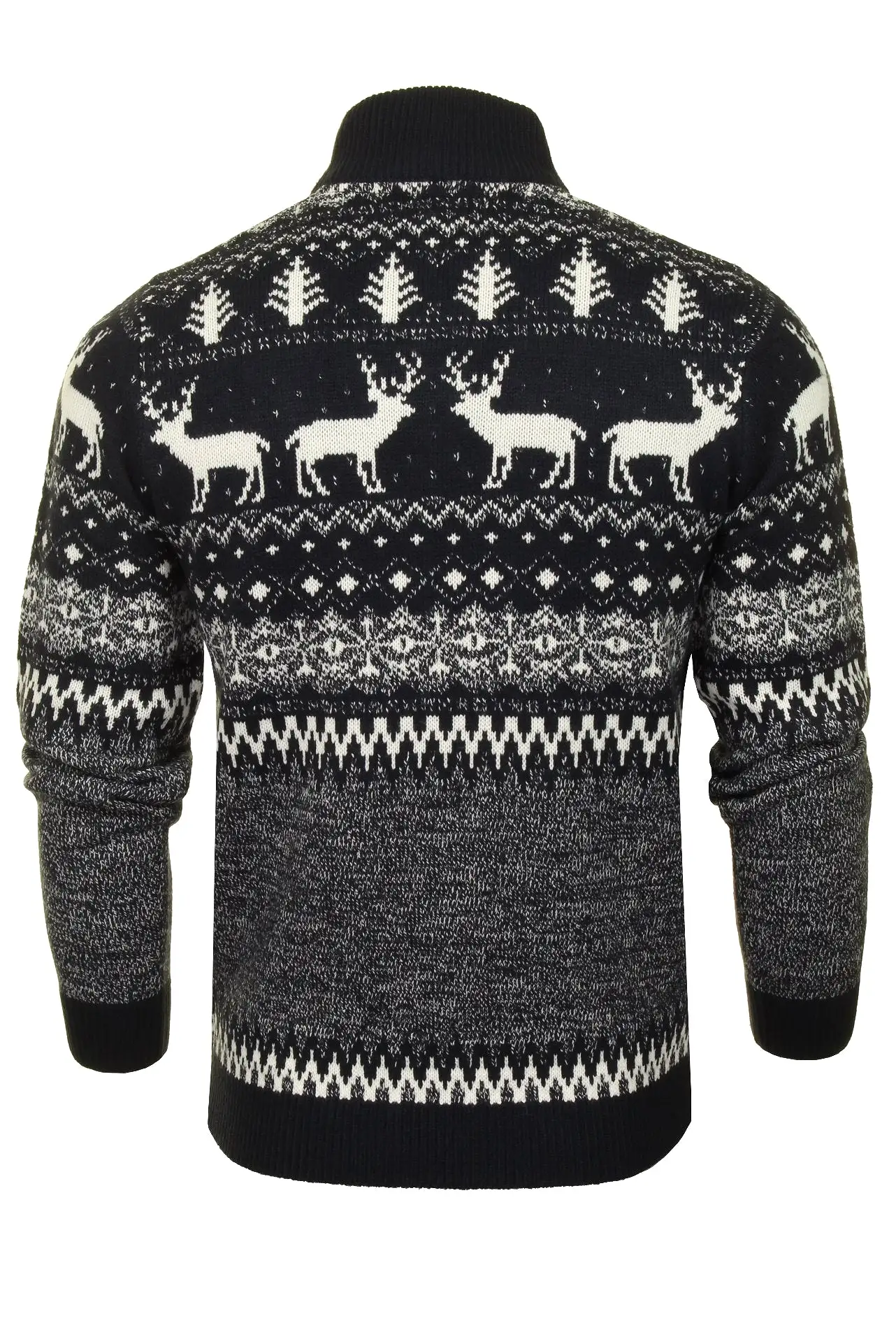 Mens Xact Xmas Christmas Jumper 'Reindeer Fairisle Quarter Zip Crew'