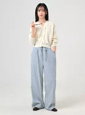 Mid Waist Striped Wide Leg Trousers OF406