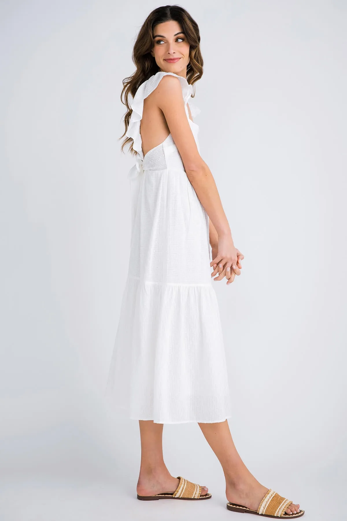 Molly Bracken Flutter Sleeve Tie Back Midi Dress