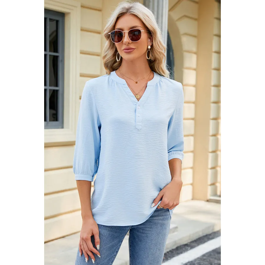 Notched Three-Quarter Sleeve T-Shirt