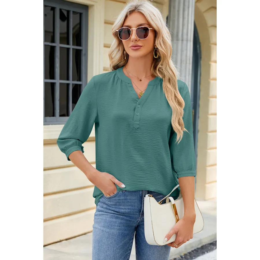 Notched Three-Quarter Sleeve T-Shirt