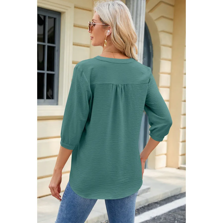 Notched Three-Quarter Sleeve T-Shirt