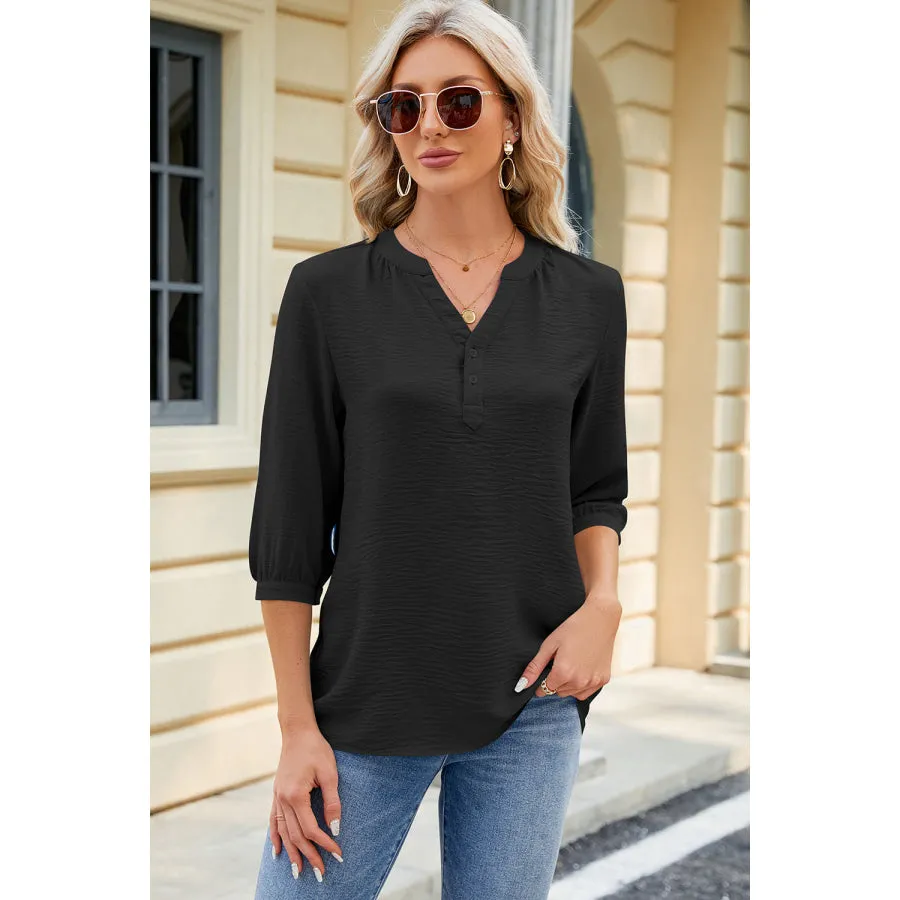 Notched Three-Quarter Sleeve T-Shirt