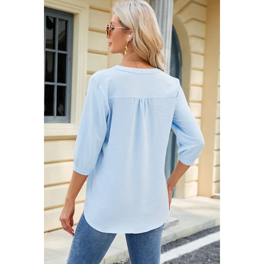 Notched Three-Quarter Sleeve T-Shirt