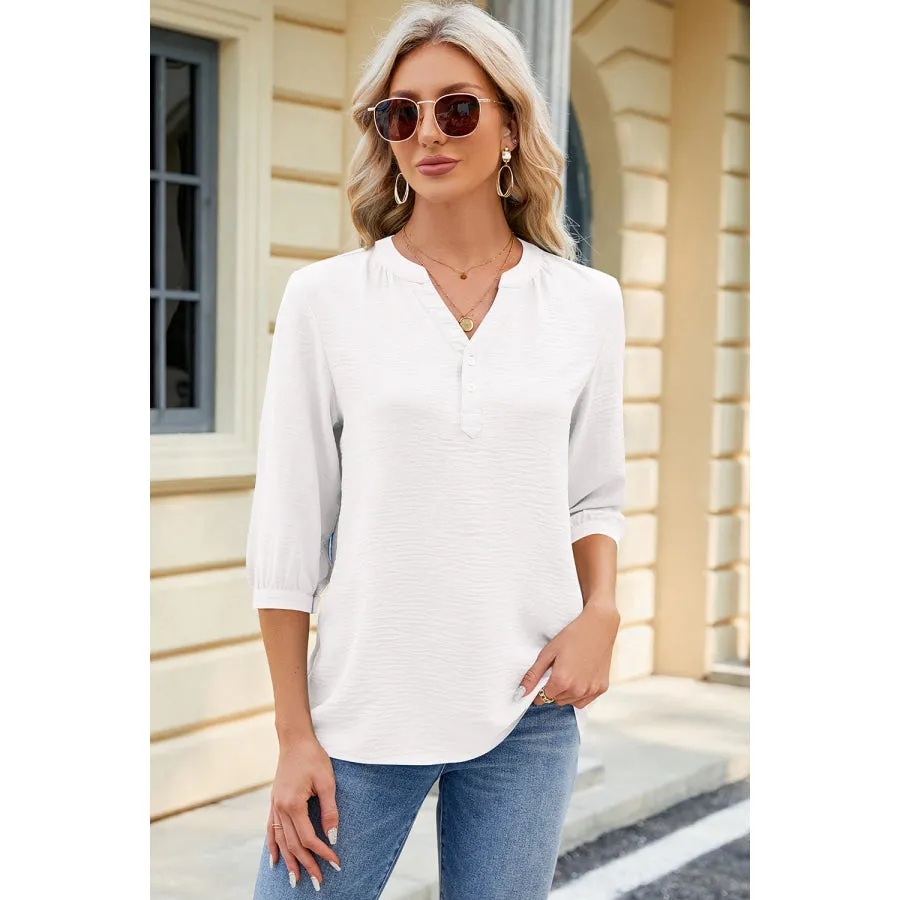 Notched Three-Quarter Sleeve T-Shirt