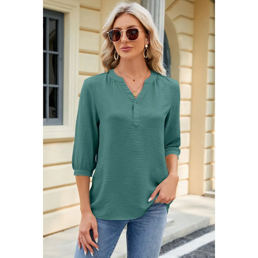 Notched Three-Quarter Sleeve T-Shirt