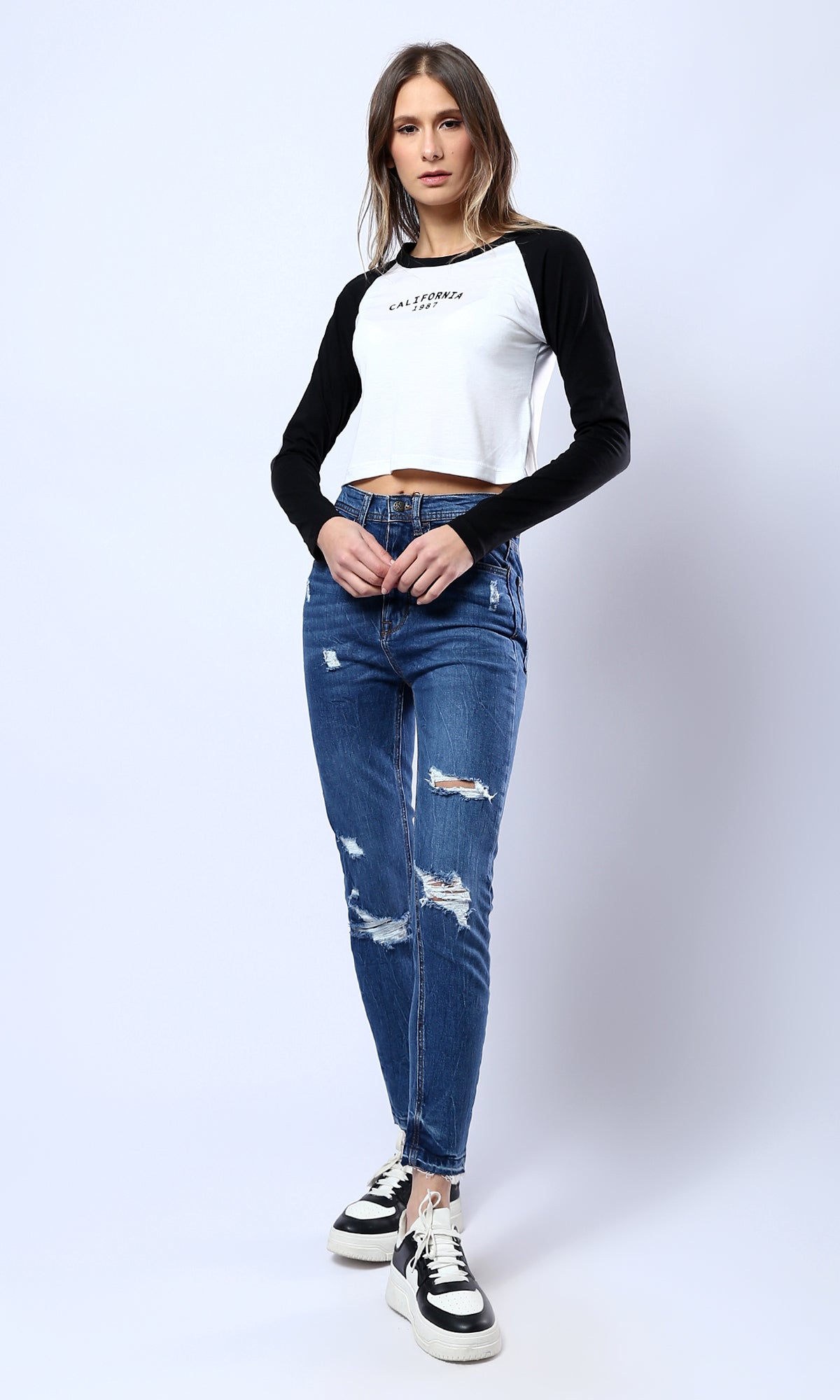 O182218 Cotton Dark Blue Jeans With Multi-Pockets