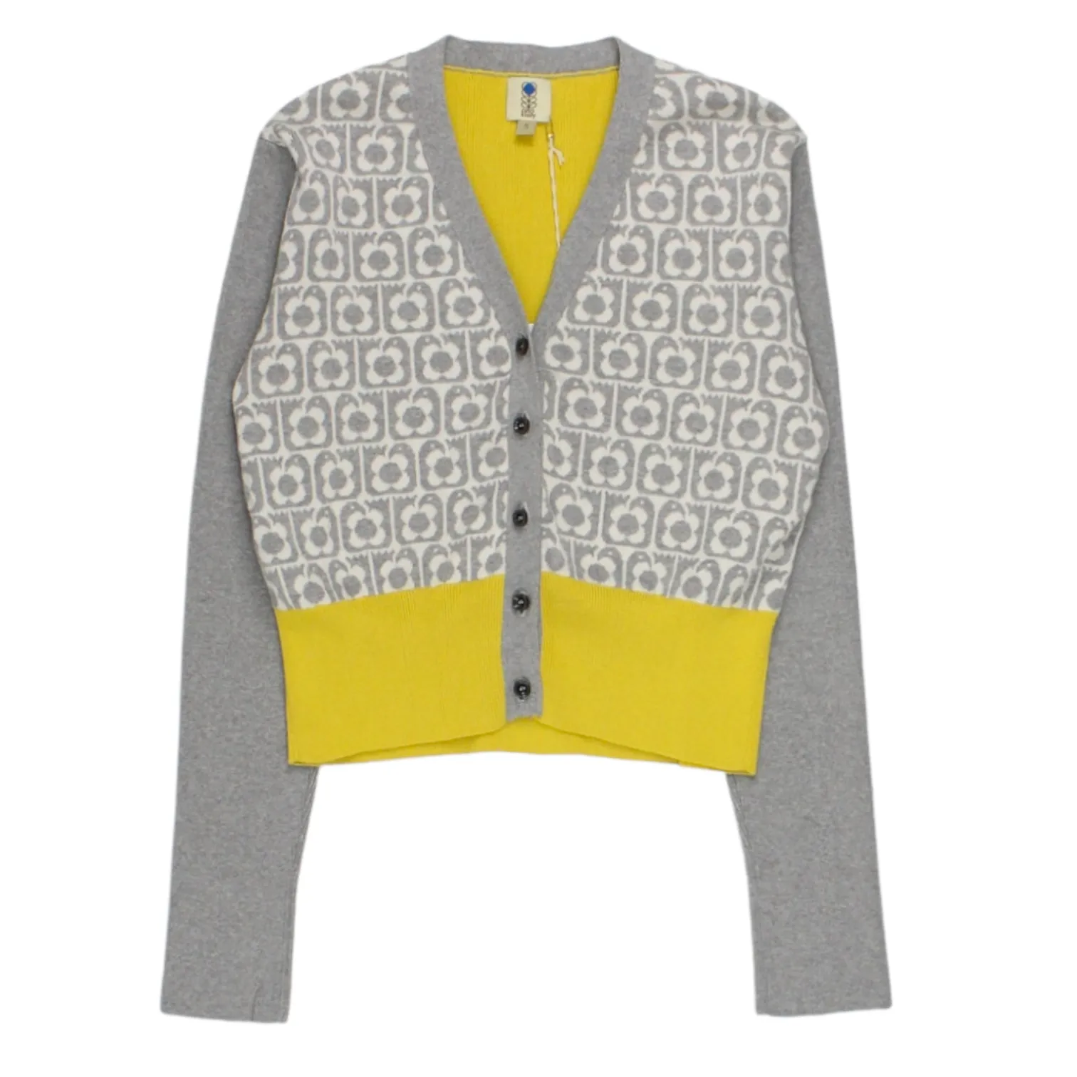 Orla Kiely Grey/Yellow Ribbed Cardigan