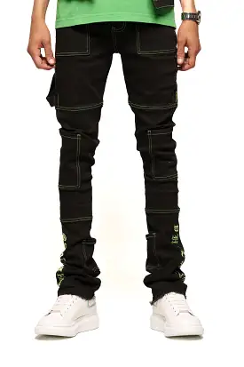 PHEELINGS DEFYING ODDS FLARE STACK DENIM (JET BLACK/LIME GREEN)