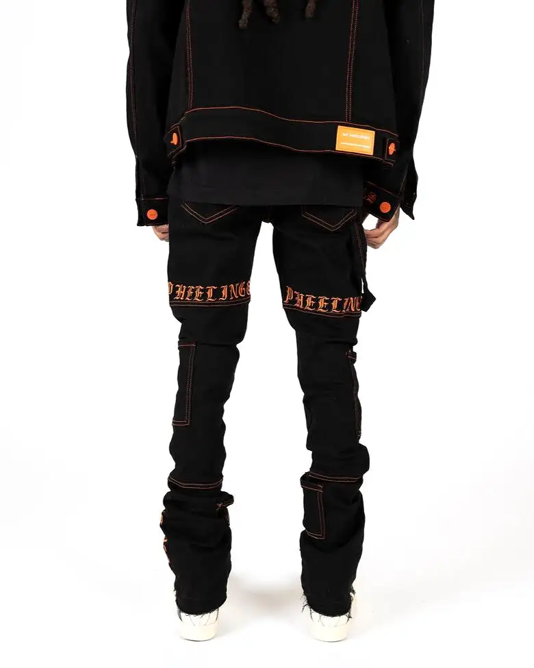 PHEELINGS DEFYING ODDS FLARE STACK DENIM (JET BLACK/ORANGE)