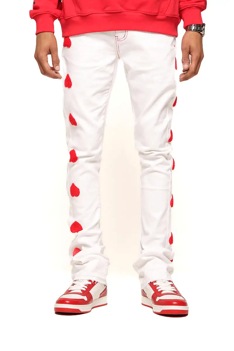 Pheelings HEART BREAK OF SUCCESS FLARE STACK DENIM (WHITE/RED)