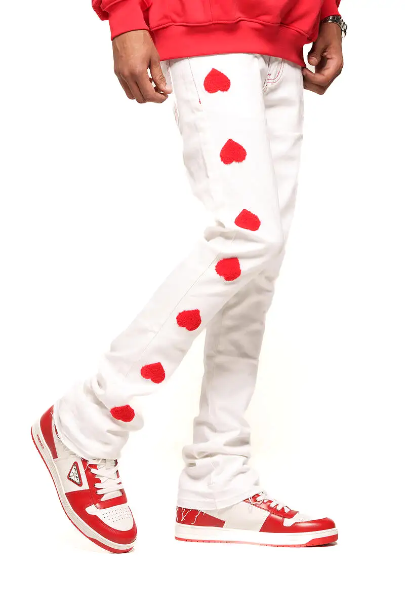 Pheelings HEART BREAK OF SUCCESS FLARE STACK DENIM (WHITE/RED)