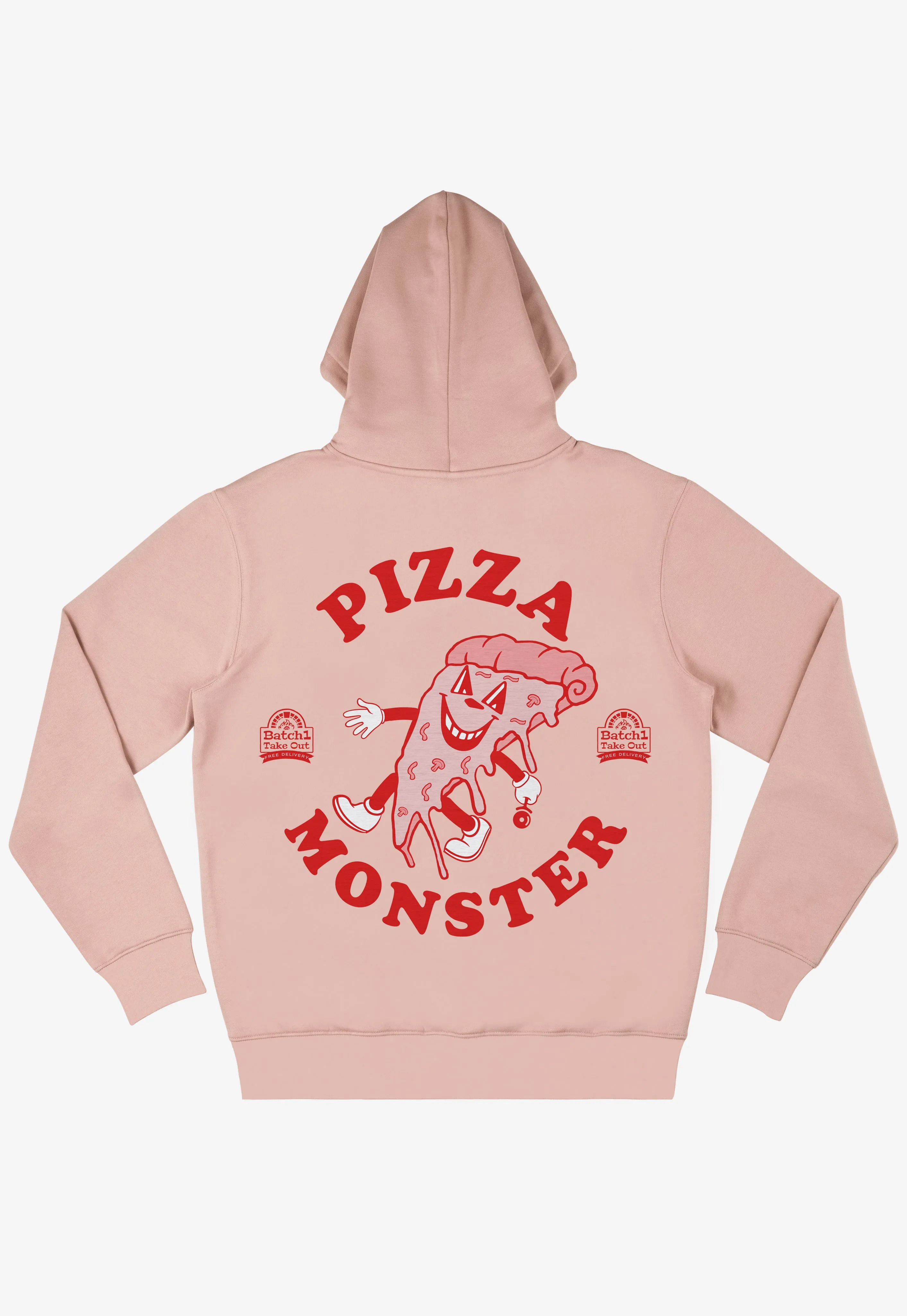 Pizza Monster Graphic Hoodie in Peach