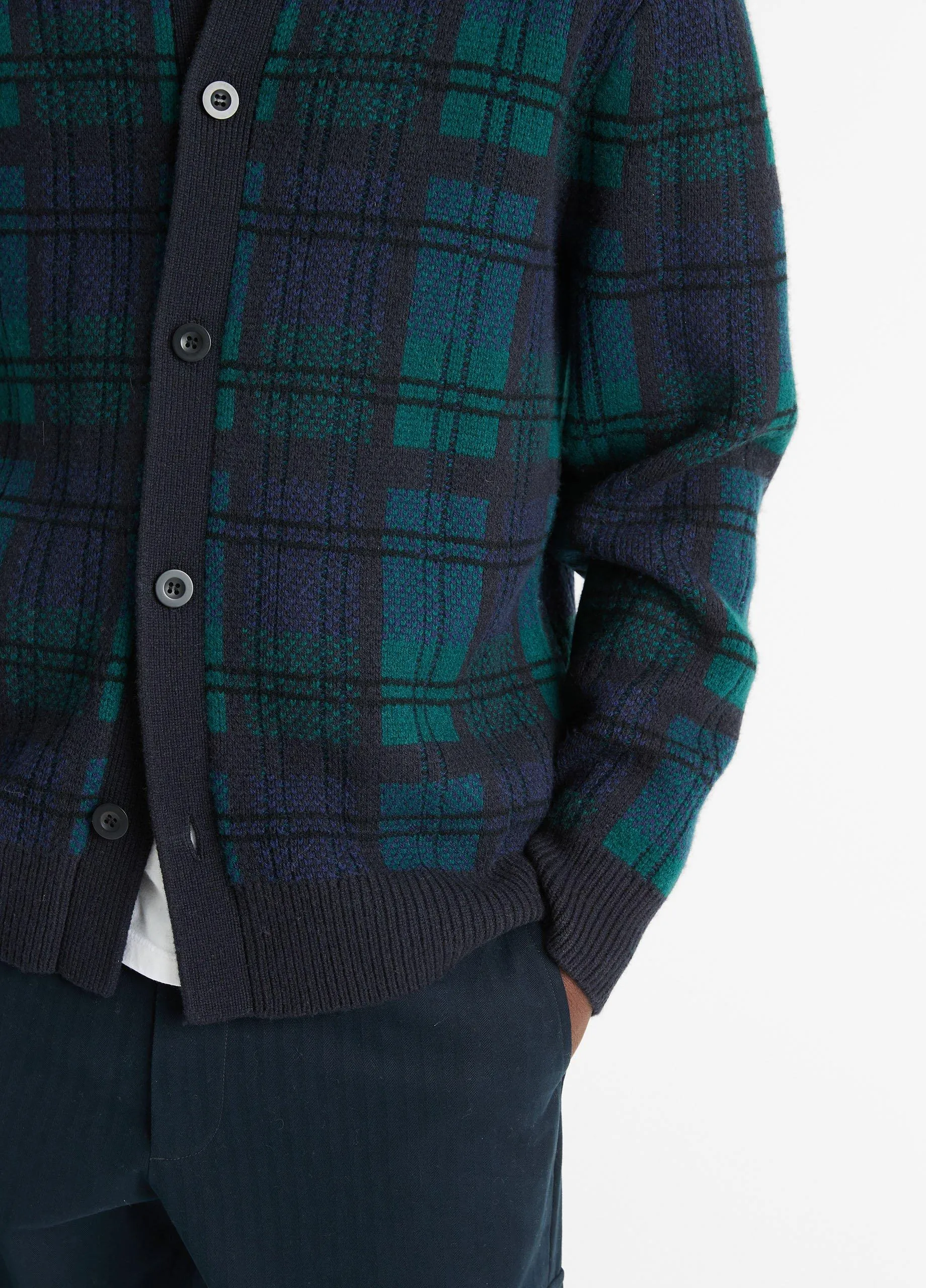 Plaid Wool and Cashmere Collared Cardigan