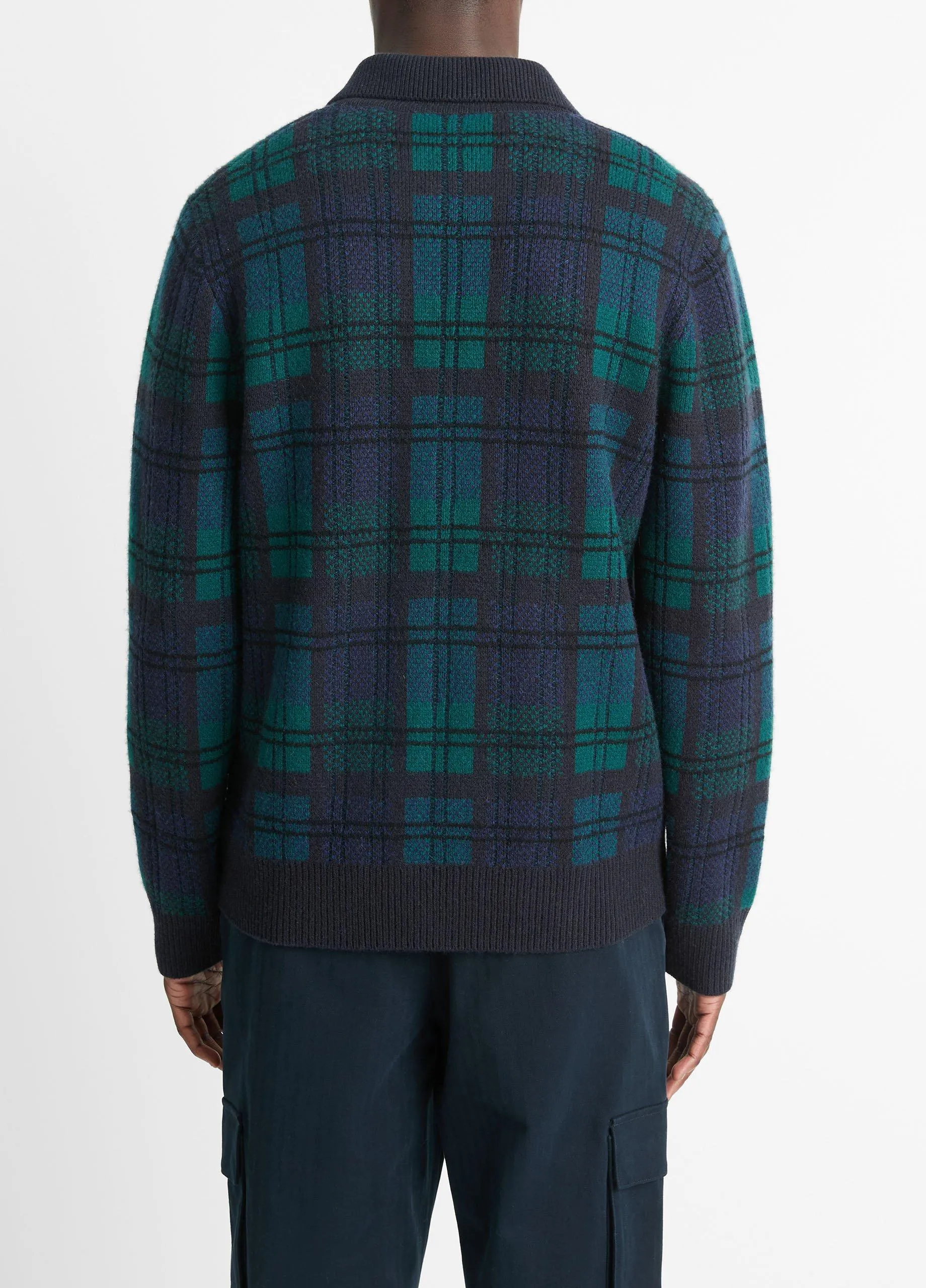 Plaid Wool and Cashmere Collared Cardigan