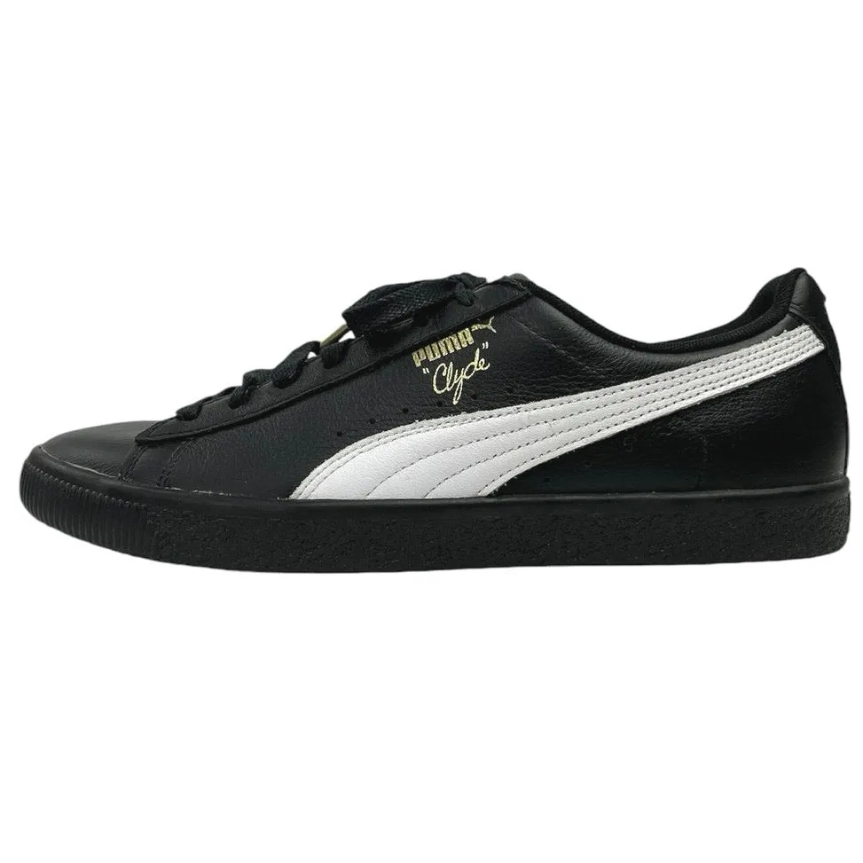 Puma Clyde Core Foil Black White Low Lace Up Casual Fashion Sneakers Shoes Sz 10