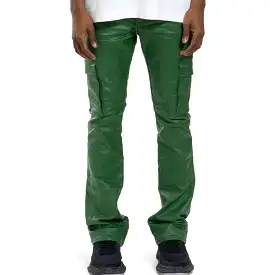 Purple Brand Patent Film Cargo Flare Green Pants