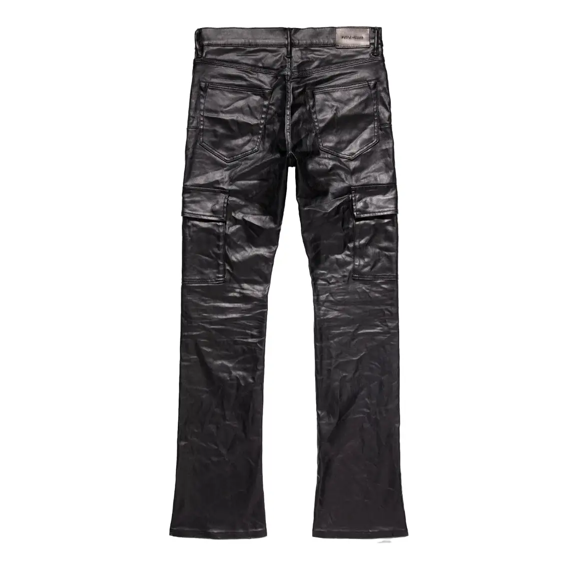 Purple Brand Patent Film Cargo Flare Pants